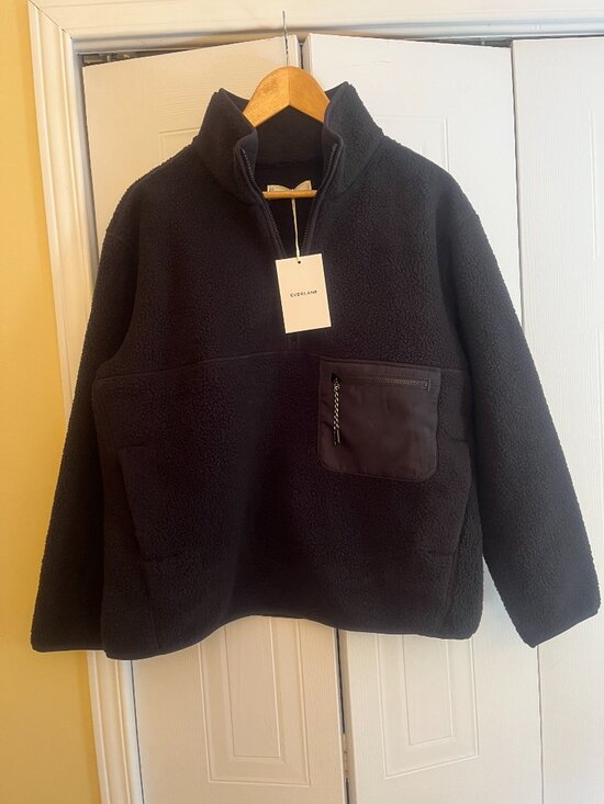 NWT EVERLANE The ReNew Fleece Oversized Half-Zip S Black - Picture 2 of 11